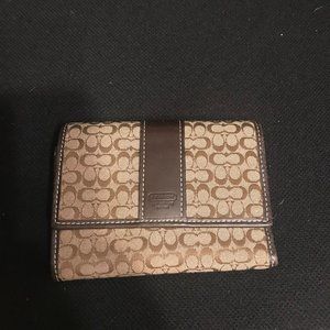 Coach Dark Brown Signature Canvas Wallet